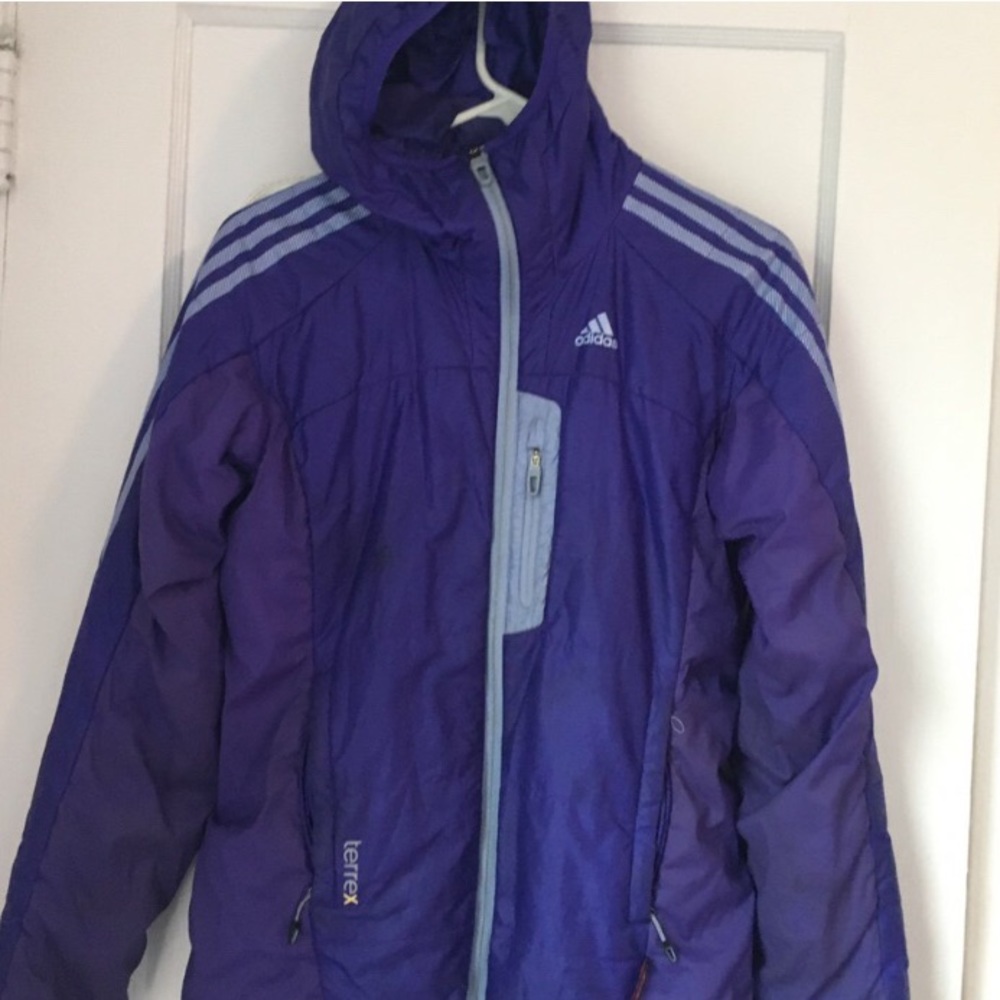 purple ardidas puffy jacket